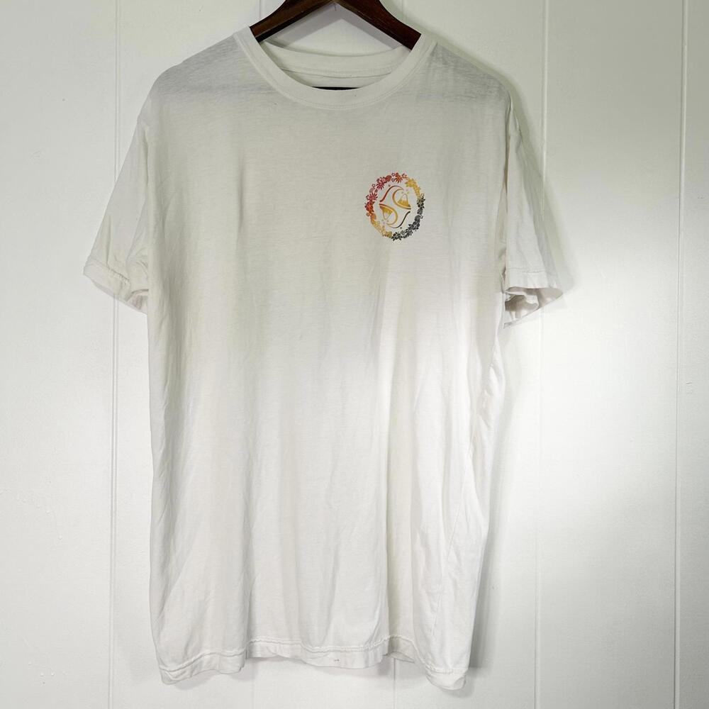 Quiksilver White Colorful Graphic Short Sleeve Regular Fit T-Shirt Men's Large